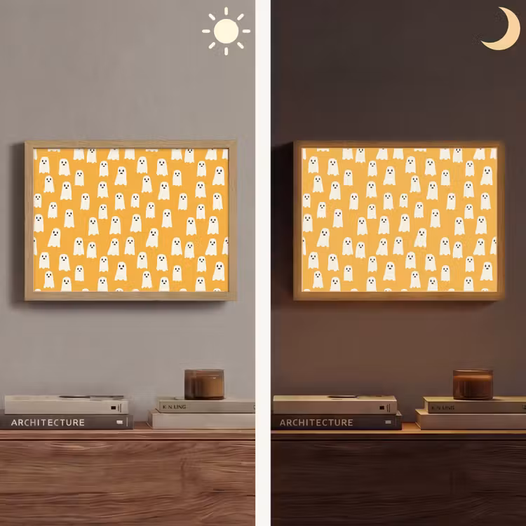 Halloween - Spookjes - Oker Light Box met batterij (Wandlamp) middel 907 -sfeer3