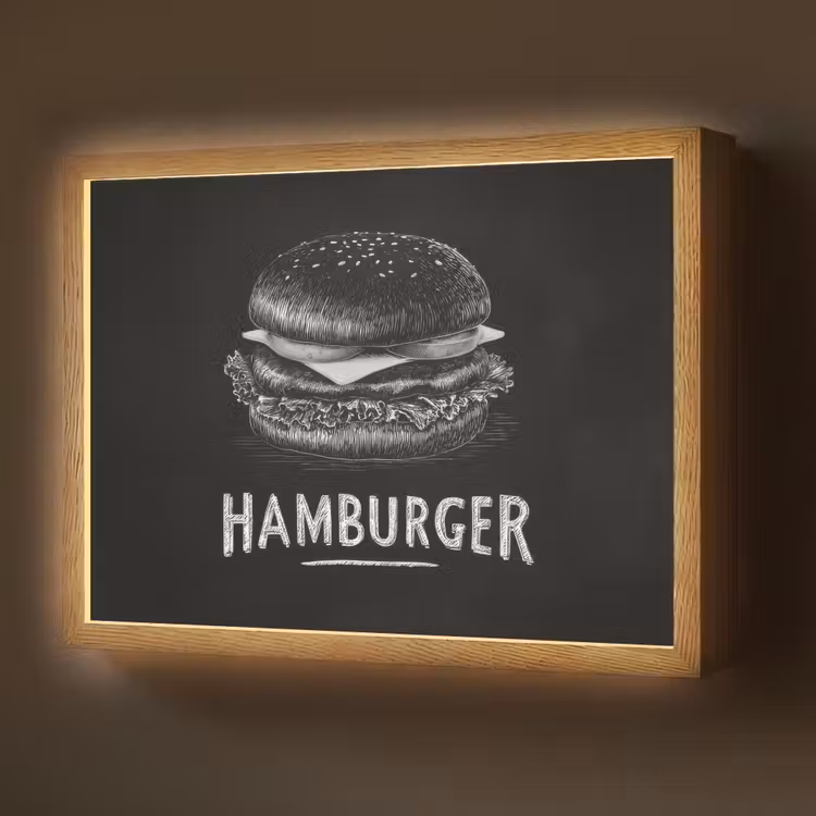 Hamburger - Krijttekst - Zwart - Wit Light Box met batterij (Wandlamp) middel -z3d_website