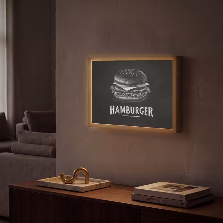 Hamburger - Krijttekst - Zwart - Wit Light Box met batterij (Wandlamp) middel -sfeer1