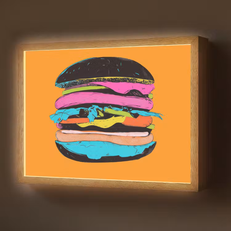 Hamburger - Kleurrijk - Speels Light Box met batterij (Wandlamp) middel -z3d_website