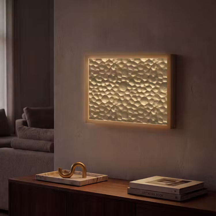 Gehamerd - Reliëf - Textuur - Bronsgoud Light Box met batterij (Wandlamp) middel 907 -sfeer1