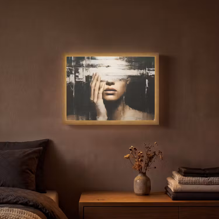 Hand - Gezicht - Strepen - Abstract Light Box met batterij (Wandlamp) middel -sfeer4