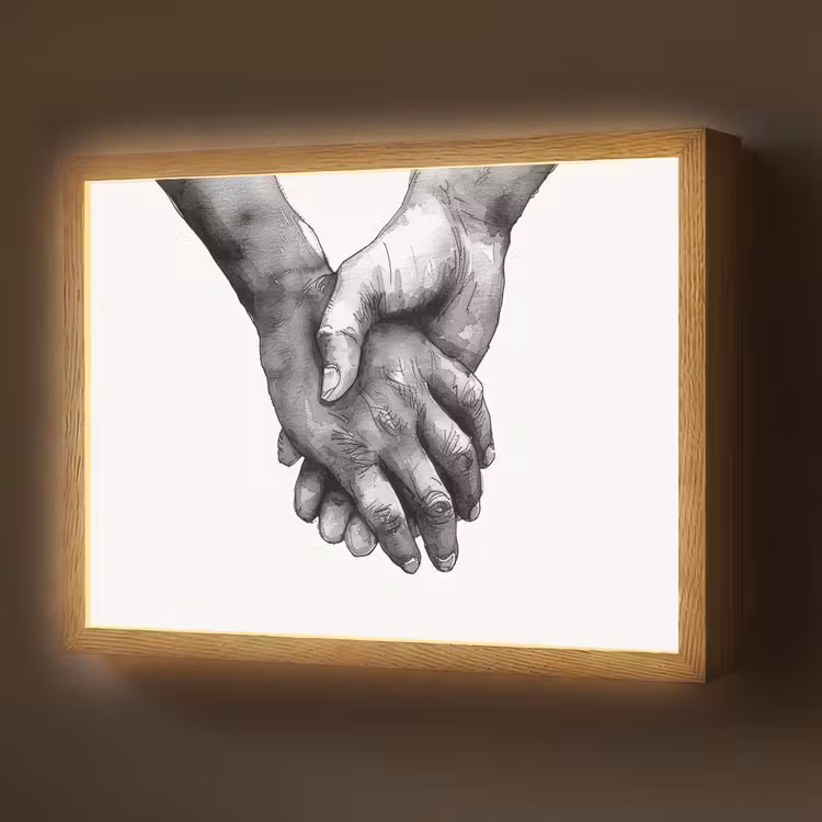 Handen - Zwart wit - Modern - Kunst Light Box met batterij (Wandlamp) middel -z3d_website