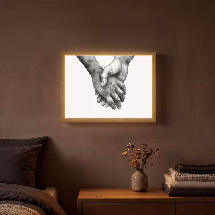 Handen - Zwart wit - Modern - Kunst Light Box met batterij (Wandlamp) middel -sfeer4