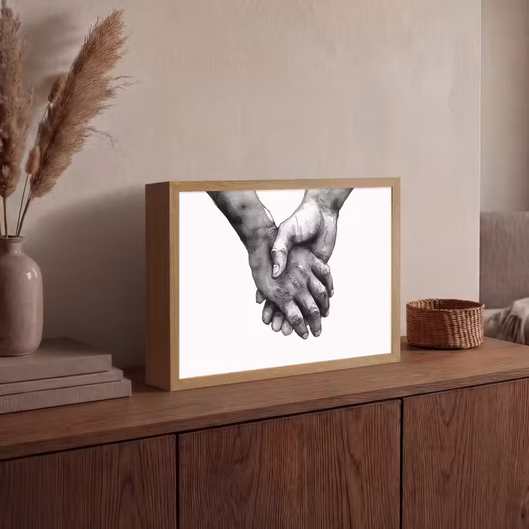 Handen - Zwart wit - Modern - Kunst Light Box met batterij (Wandlamp) middel -sfeer2