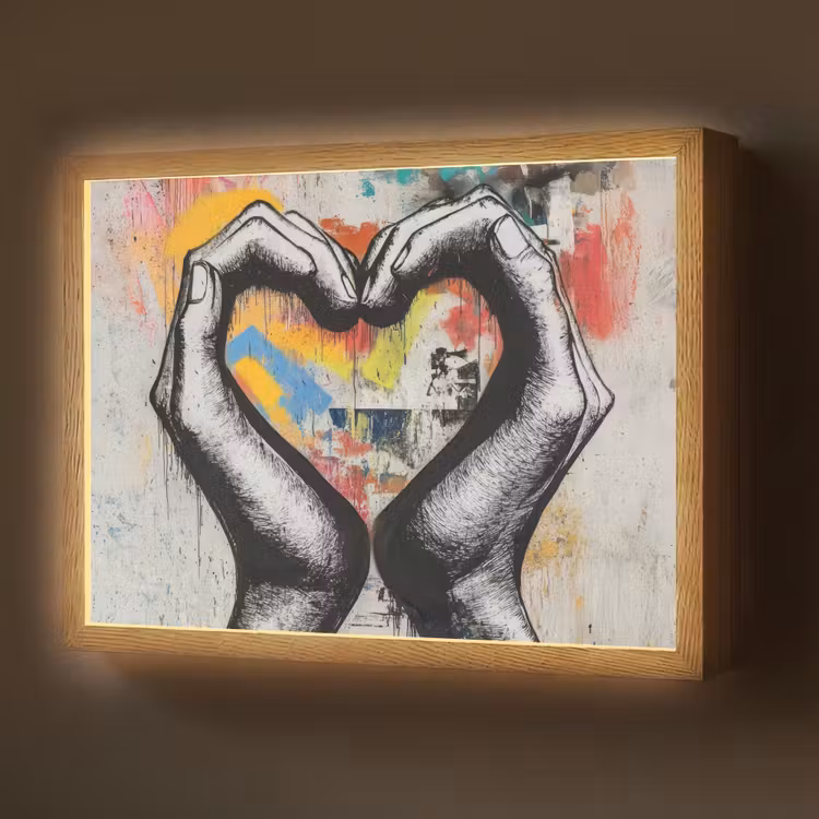Handen - Hart - Street art - Graffiti Light Box met batterij (Wandlamp) middel -z3d_website