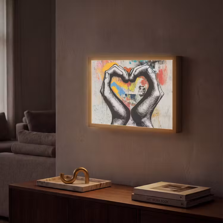Handen - Hart - Street art - Graffiti Light Box met batterij (Wandlamp) middel -sfeer1