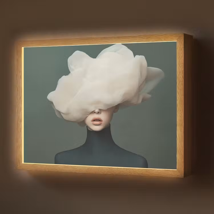 Hoed - Vrouw - Beige Light Box met batterij (Wandlamp) middel -z3d_website