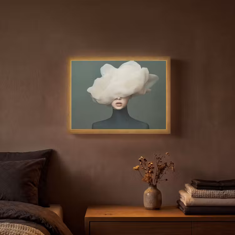 Hoed - Vrouw - Beige Light Box met batterij (Wandlamp) middel -sfeer4