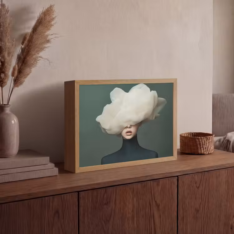 Hoed - Vrouw - Beige Light Box met batterij (Wandlamp) middel -sfeer2