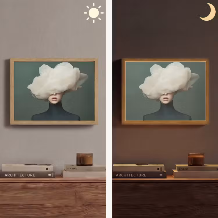 Hoed - Vrouw - Beige Light Box met batterij (Wandlamp) middel -sfeer3