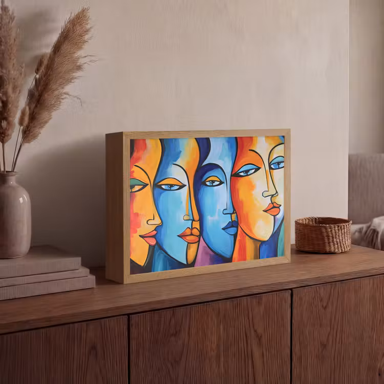 Hoofd - Olieverf - Schilderij - Kleurrijk Light Box met batterij (Wandlamp) middel -sfeer2