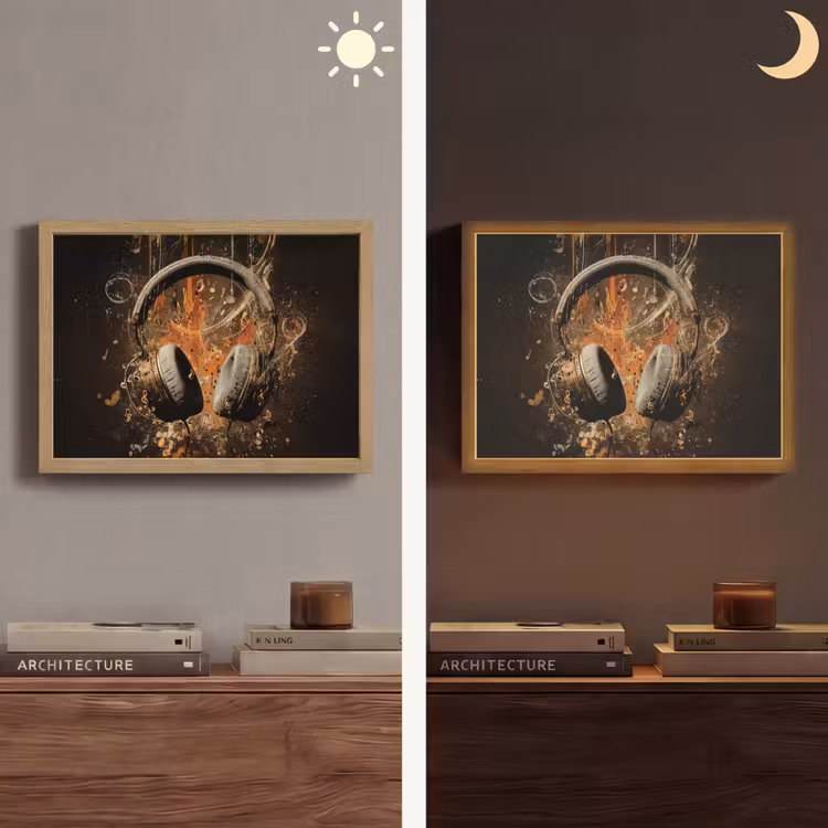 Koptelefoon - Bruin - Dynamische penseelstreken Light Box met batterij (Wandlamp) middel -sfeer3