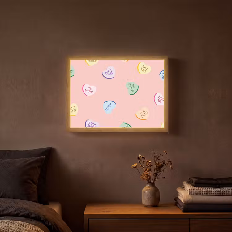 Hart - Snoep - Pastel - Tekst Light Box met batterij (Wandlamp) middel -sfeer4