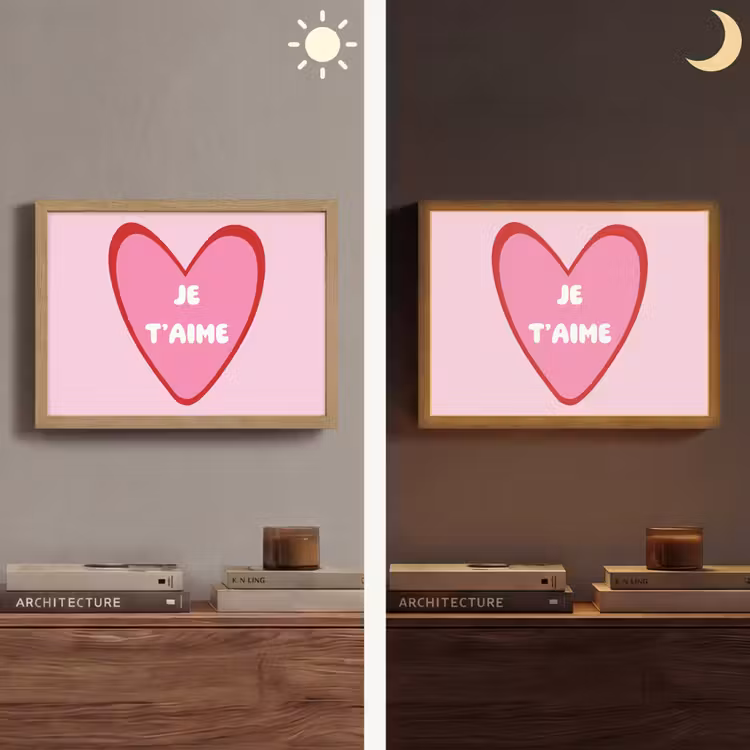 Hart - Frans - Valentijn - Roze Light Box met batterij (Wandlamp) middel -sfeer3