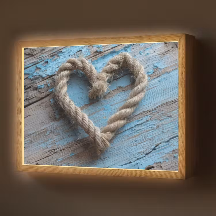 Hart - Touw - Hout - Rustiek Light Box met batterij (Wandlamp) middel -z3d_website