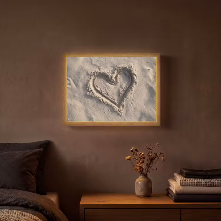 Hartvorm - Getekend - Beige - Zand Light Box met batterij (Wandlamp) middel -sfeer4
