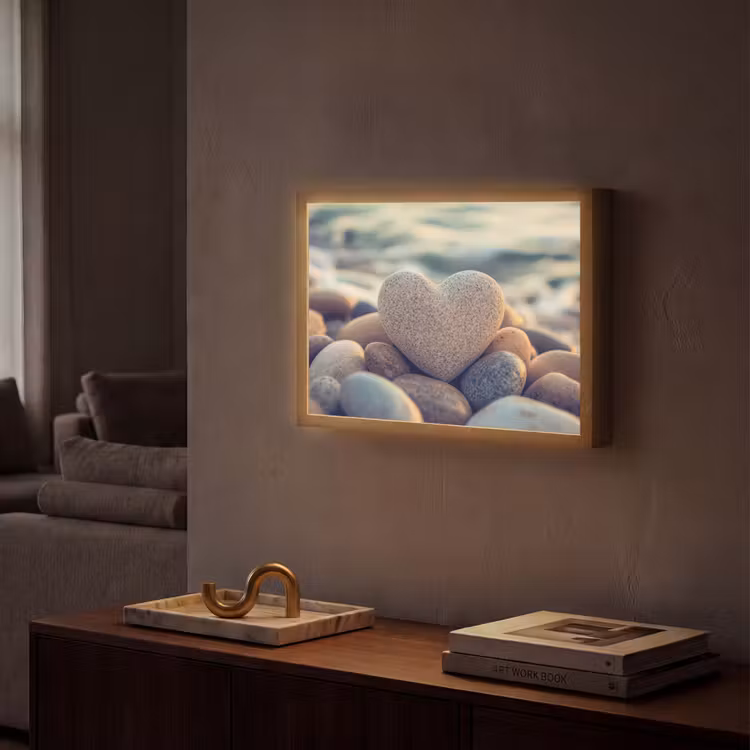 Hart - Stenen - Natuur - Keien - Zen - Kiezelstenen Light Box met batterij (Wandlamp) middel -sfeer1