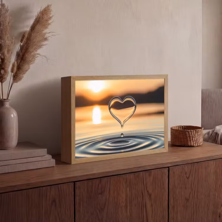 Hart - Water - Zonsondergang - Natuur - Zen Light Box met batterij (Wandlamp) middel -sfeer2