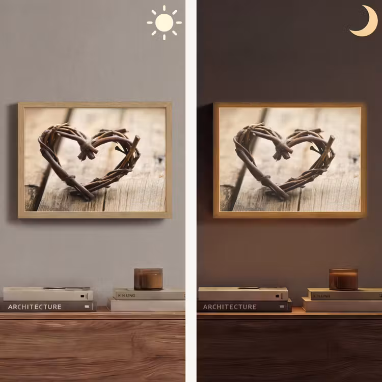 Hart - Hout - Natuur - Takken - Bruin Light Box met batterij (Wandlamp) middel -sfeer3