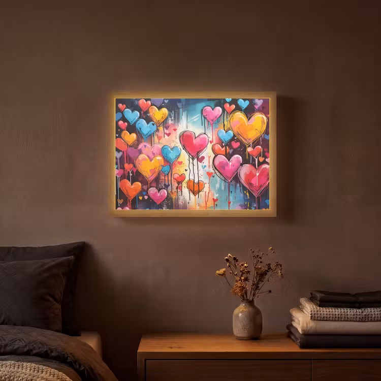 Hartjes - Kleuren - Kunst - Liefde Light Box met batterij (Wandlamp) middel -sfeer4