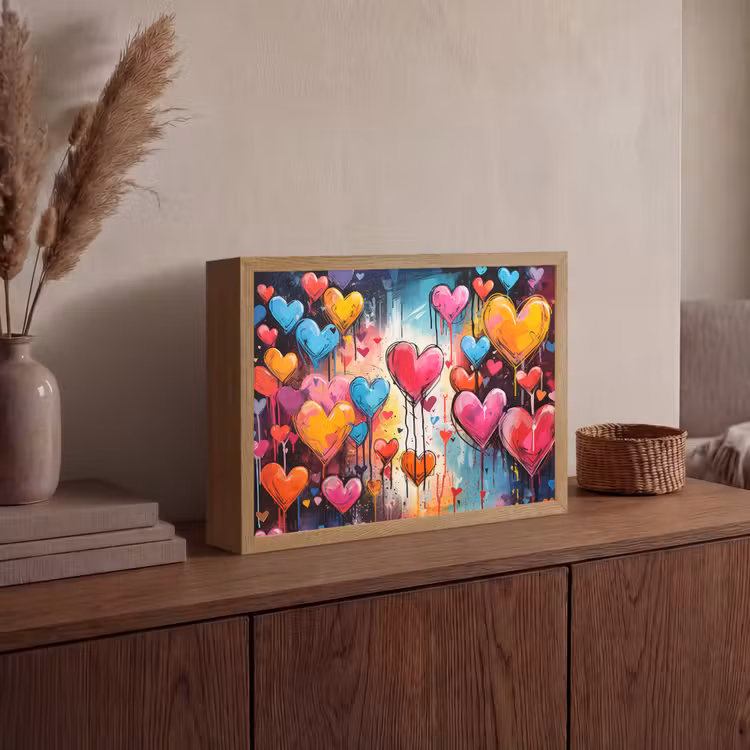 Hartjes - Kleuren - Kunst - Liefde Light Box met batterij (Wandlamp) middel -sfeer2