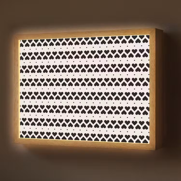 Harten - Lijn - Wit - Zwart Light Box met batterij (Wandlamp) middel 907 -z3d_website