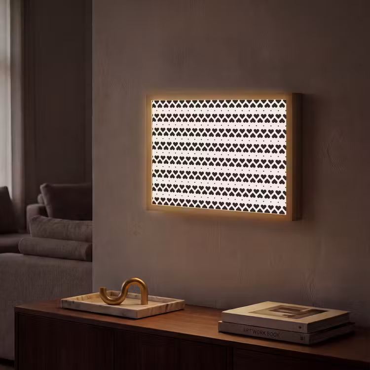 Harten - Lijn - Wit - Zwart Light Box met batterij (Wandlamp) middel 907 -sfeer1