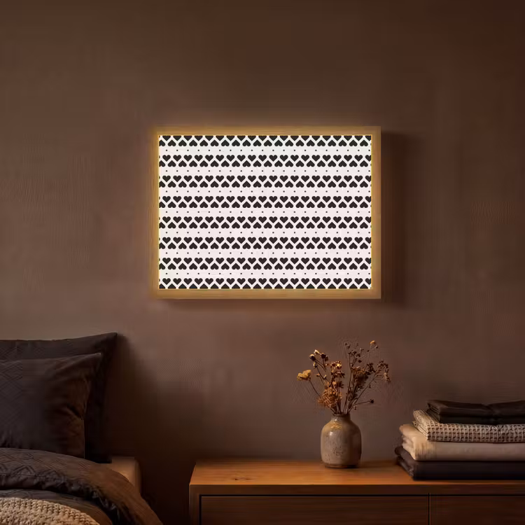 Harten - Lijn - Wit - Zwart Light Box met batterij (Wandlamp) middel 907 -sfeer4
