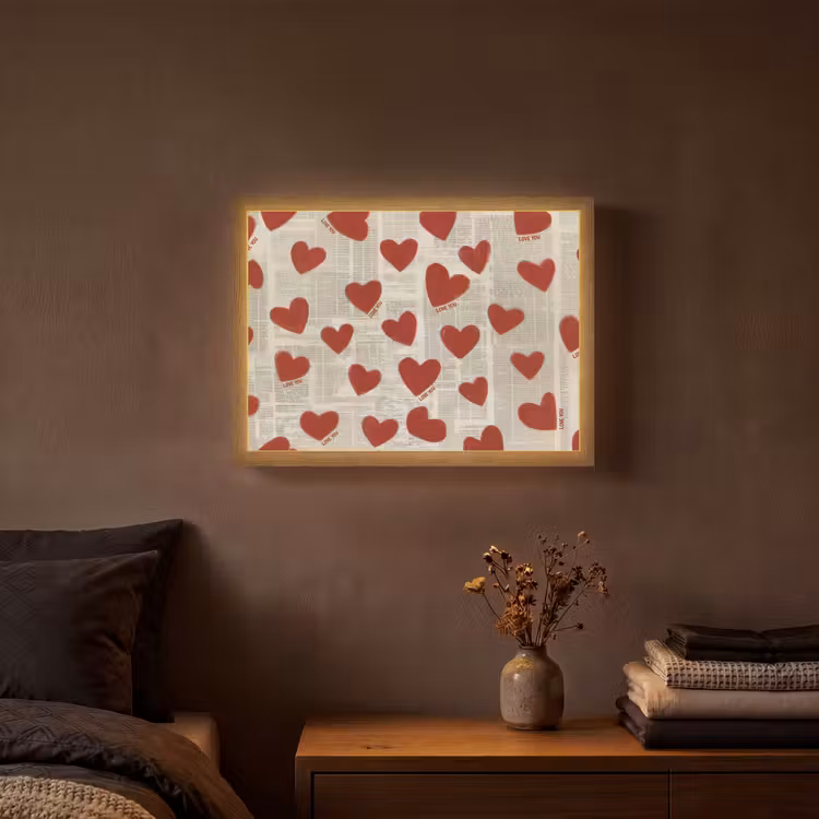 Hartjes - Krant - Loveyou Light Box met batterij (Wandlamp) middel -sfeer4