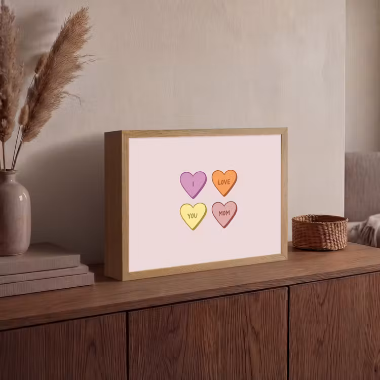 Hartjes - Pastel - Liefde - Moeder Light Box met batterij (Wandlamp) middel -sfeer2