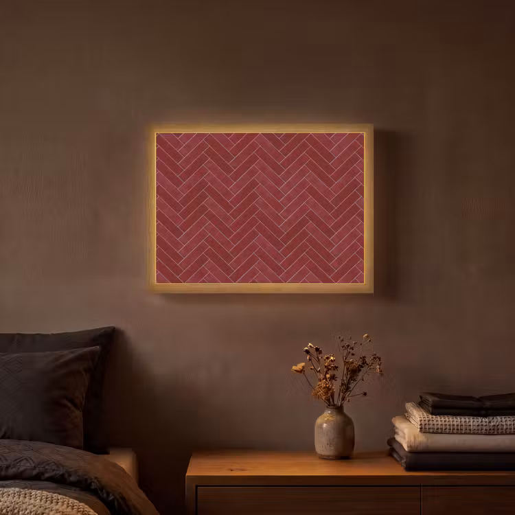 Visgraat - Wandtegel - Bordeaux - Rood Light Box met batterij (Wandlamp) middel 907 -sfeer4