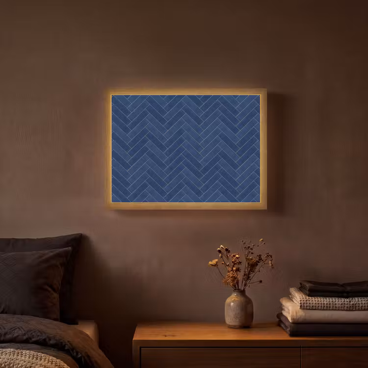 Visgraat - Wandtegel - Donkerblauw - Navy Blue Light Box met batterij (Wandlamp) middel 907 -sfeer4