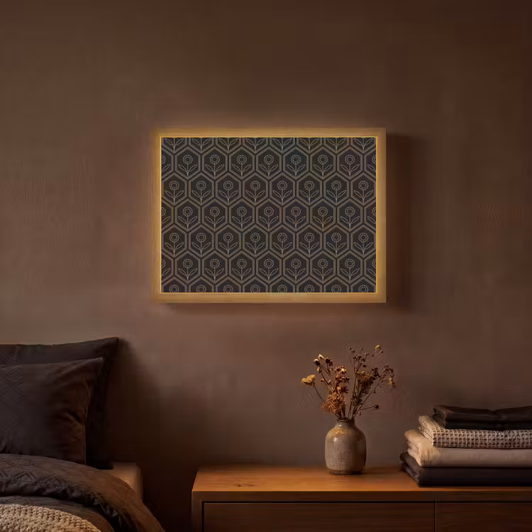 Zeshoek - Zwart - Goud - Bloem Light Box met batterij (Wandlamp) middel 907 -sfeer4