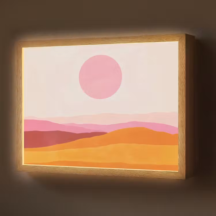 Heuvels - Oranje - Zon - Abstract Light Box met batterij (Wandlamp) middel -z3d_website