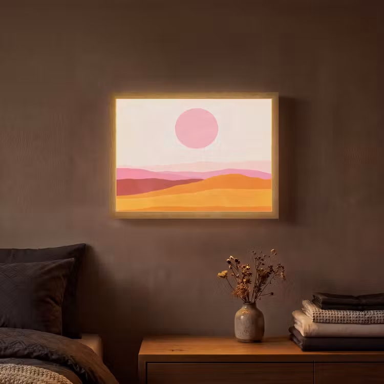 Heuvels - Oranje - Zon - Abstract Light Box met batterij (Wandlamp) middel -sfeer4