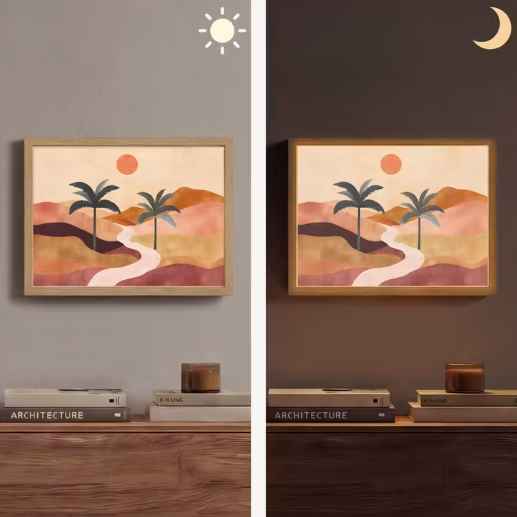 Heuvels - Palmbomen - Abstract Light Box met batterij (Wandlamp) middel -sfeer3