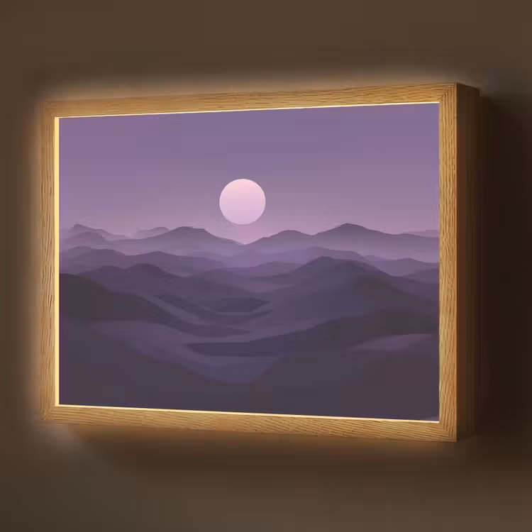 Heuvels - Paars - Mist - Zon Light Box met batterij (Wandlamp) middel -z3d_website