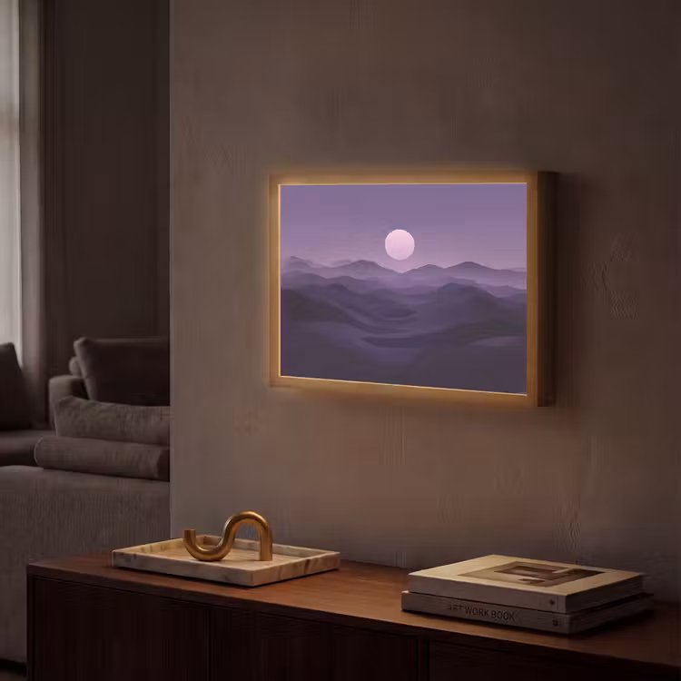 Heuvels - Paars - Mist - Zon Light Box met batterij (Wandlamp) middel -sfeer1