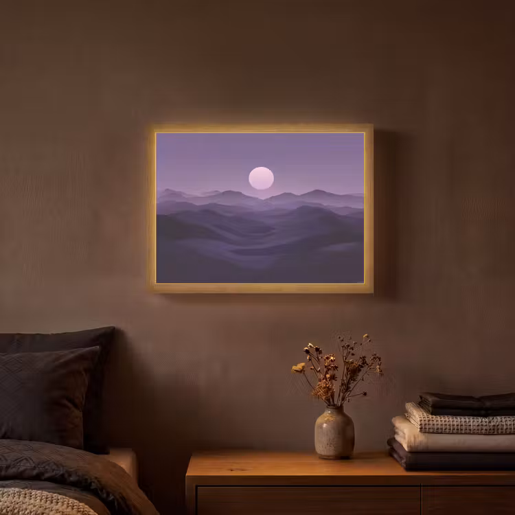 Heuvels - Paars - Mist - Zon Light Box met batterij (Wandlamp) middel -sfeer4