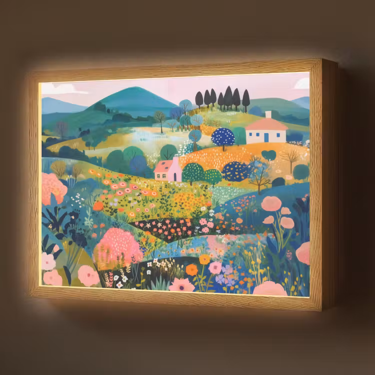 Heuvellandschap - Fantasierijk - Kleurcontrasten Light Box met batterij (Wandlamp) middel -z3d_website