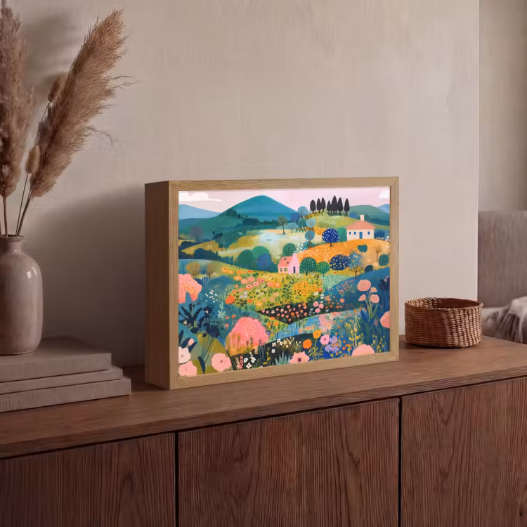 Heuvellandschap - Fantasierijk - Kleurcontrasten Light Box met batterij (Wandlamp) middel -sfeer2