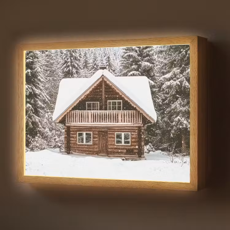 Huis - Bos - Winter - Natuur - Sneeuw Light Box met batterij (Wandlamp) middel -z3d_website