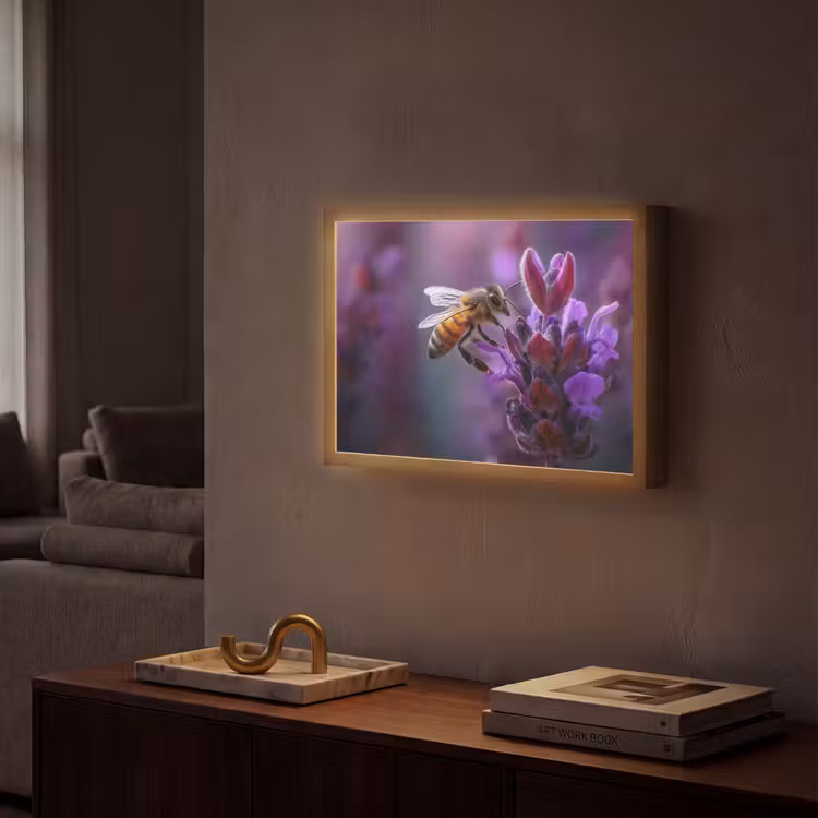 Honingbij - Paarse bloemen - Details Light Box met batterij (Wandlamp) middel -sfeer1
