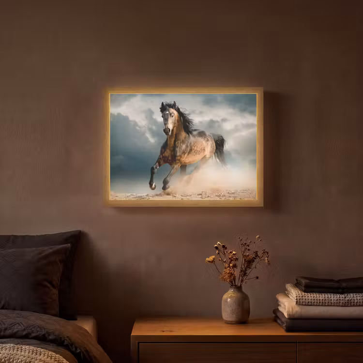Paard - Dieren - Bruin - Natuur Light Box met batterij (Wandlamp) middel -sfeer4