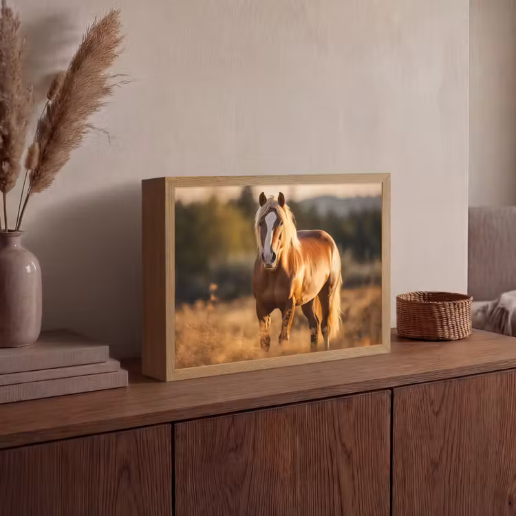 Paard - Bruin - Natuur - Weiland - Dier Light Box met batterij (Wandlamp) middel -sfeer2