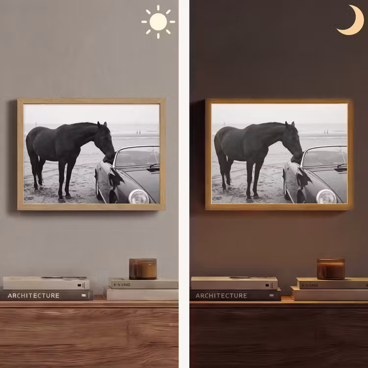 Paard - Auto - Zwart - Wit Light Box met batterij (Wandlamp) middel -sfeer3
