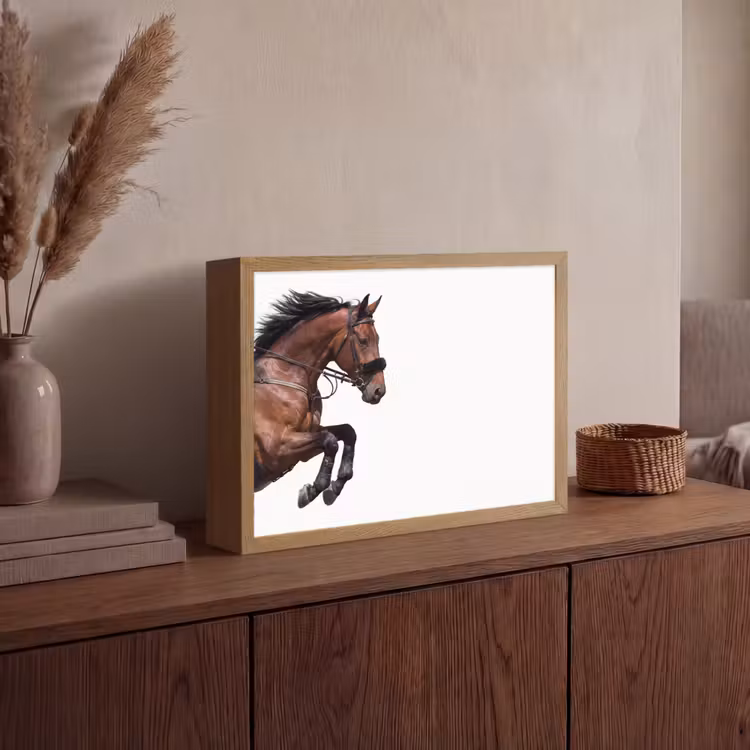 Paard - Springen - Modern Light Box met batterij (Wandlamp) middel -sfeer2