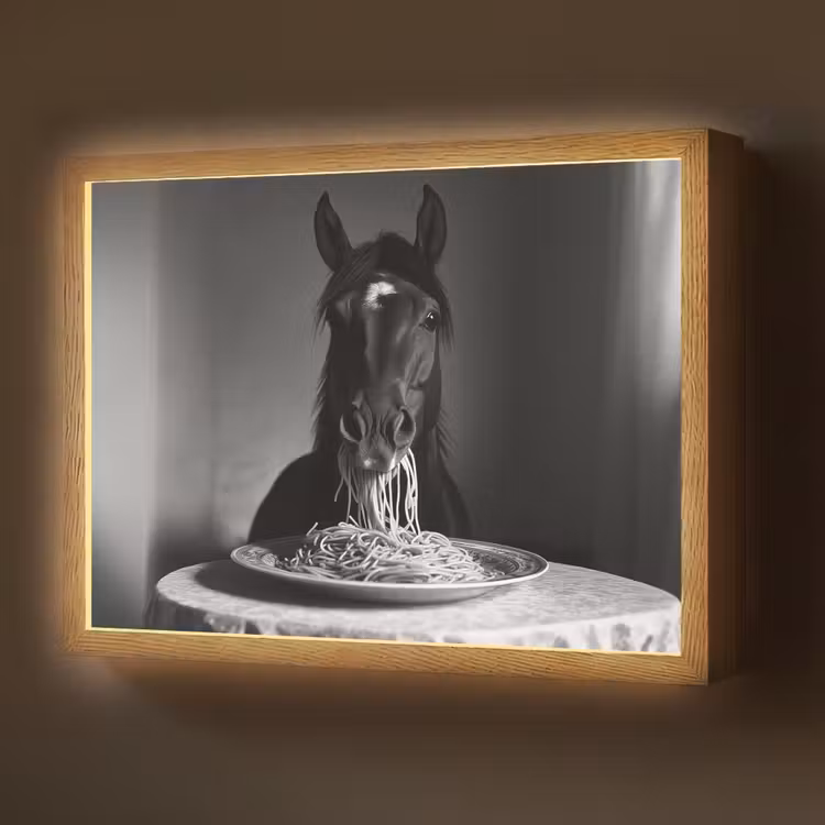 Paard - Bord - Pasta - Tafelkleed - Zwart Wit - Dieren Light Box met batterij (Wandlamp) middel -z3d_website