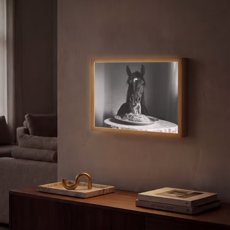 Paard - Bord - Pasta - Tafelkleed - Zwart Wit - Dieren Light Box met batterij (Wandlamp) middel -sfeer1